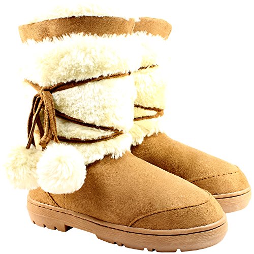 Botas de invierno impermeables, con pompones, para mujer, color Marrón, talla 35.5