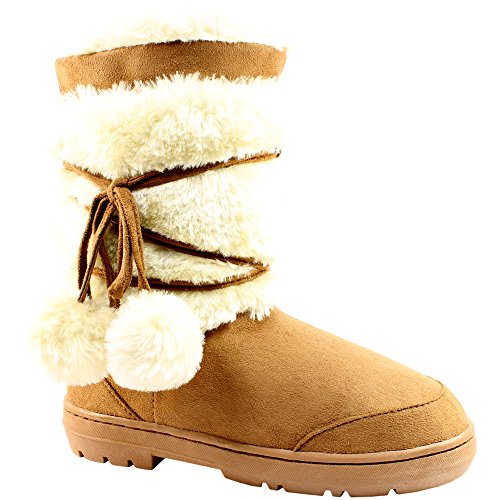 Botas de invierno impermeables, con pompones, para mujer, color Marrón, talla 35.5