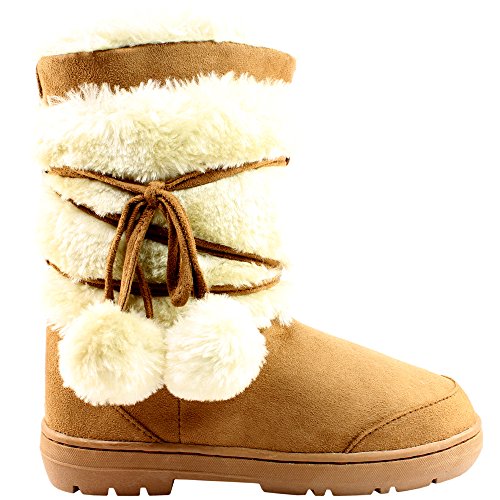Botas de invierno impermeables, con pompones, para mujer, color Marrón, talla 35.5