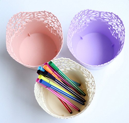 Bote para lápices, bolígrafos, brochas de maquillaje iTemer, diseño con flores caladas, hecho de plástico resistente, organizador para casa, oficina, color Weiss