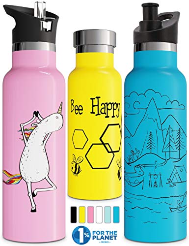 Botella de agua aislada al vacío de doble pared con tapa de pajita y tapa deportiva, simple termo de acero inoxidable para niños, sin BPA, respetuoso con el medio ambiente, sin sudor, acabado moderno, Hydro taza 12oz 17oz 20oz 25oz, Botella de agua de imi