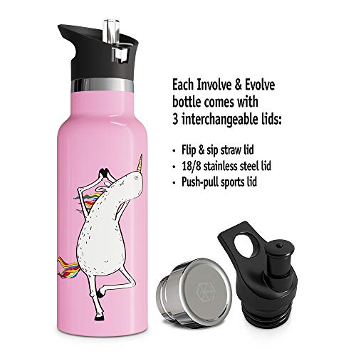 Botella de agua aislada al vacío de doble pared con tapa de pajita y tapa deportiva, simple termo de acero inoxidable para niños, sin BPA, respetuoso con el medio ambiente, sin sudor, acabado moderno, Hydro taza 12oz 17oz 20oz 25oz, Botella de agua de imi