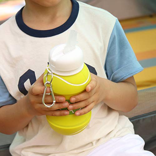 Botella de agua plegable de silicona para niños, regalo deportivo para niños, sin BPA, limpiador de pajitas, a prueba de fugas, duradera y respetuosa con el medio ambiente, 550 ml,Tenis.