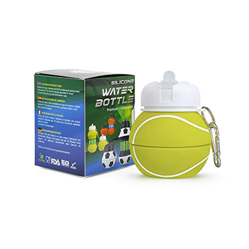 Botella de agua plegable de silicona para niños, regalo deportivo para niños, sin BPA, limpiador de pajitas, a prueba de fugas, duradera y respetuosa con el medio ambiente, 550 ml,Tenis.