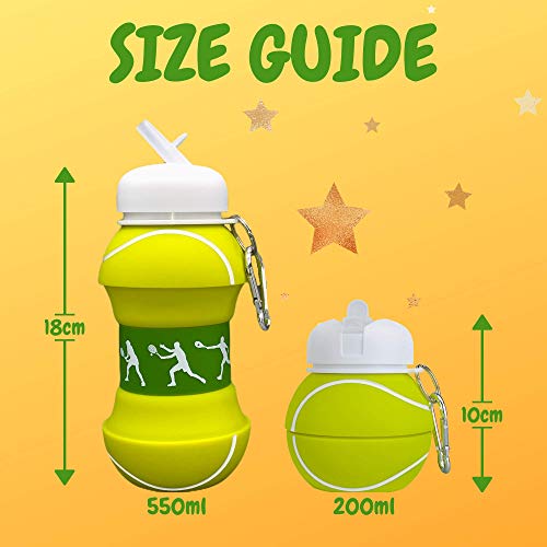 Botella de agua plegable de silicona para niños, regalo deportivo para niños, sin BPA, limpiador de pajitas, a prueba de fugas, duradera y respetuosa con el medio ambiente, 550 ml,Tenis.