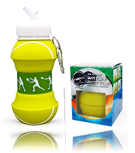 Botella de agua plegable de silicona para niños, regalo deportivo para niños, sin BPA, limpiador de pajitas, a prueba de fugas, duradera y respetuosa con el medio ambiente, 550 ml,Tenis.