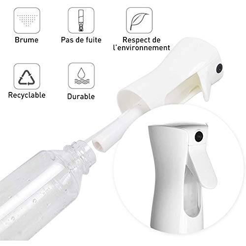 Botella Frasco de Spray, Botella Pulverizador Agua Peluqueria Fina Niebla Continuo Pulverizador Recargable spray Rizos pulverizar para Pelo Cara plantas, limpieza, 300ml