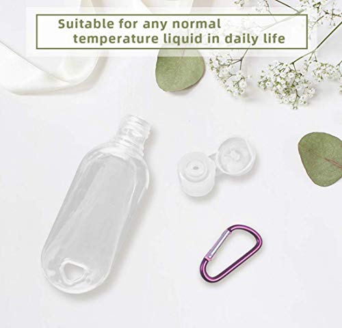 Botellas de Viaje con Clip para Llavero 50ml Botellas de Viaje Contenedor para Desinfectante de Manos Contenedor Desinfectante de Manos a Prueba de Fugas Rellenable(6 Piezas)
