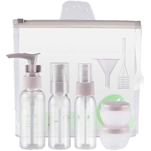 Botes Viaje 9 Piezas Recipientes para Líquidos de Viaje de Plástico de Avión Transparente con Neceser Viaje Avion paraChampú Cosméticos Loción Acondicionador Gel de Ducha Crema