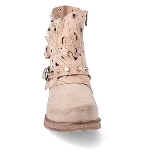 Botin Mujer Estilo Biker Casual Motero de Moda con Grabado Laser Tachuelas y Correas Combinadas Otono Invierno 2019. Talla 36 Rosa