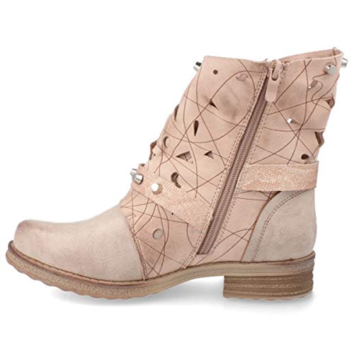 Botin Mujer Estilo Biker Casual Motero de Moda con Grabado Laser Tachuelas y Correas Combinadas Otono Invierno 2019. Talla 36 Rosa