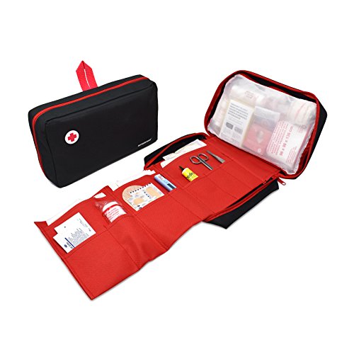 Botiquín de primeros auxilios PREMIUM con 120 artículos (incluye termómetro, manta de emergencia, suero fisiológico, etc)