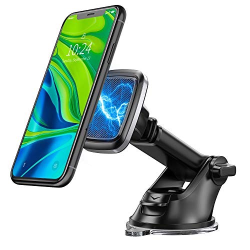 Bovon Soporte Móvil para Coche, 360° Rotación Magnético Salpicadero Soporte Móvil para Coche con Brazo Ajustable, Soporte Telefono Coche con Ventosa Fuerte Compatible con iPhone, Samsung, HTC, etc