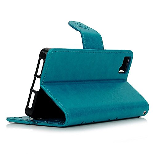 bq Aquaris M5 Funda Libro de Cuero Impresión Con Tapa y Cartera,Correa de mano - Mavis's Diary Carcasa PU Leather Con TPU Silicona Case Interna Suave,Soporte Plegable,Ranuras para Tarjetas y Billetera,Cierre Magnético - Diseño de Mariposa y Flor,Azul