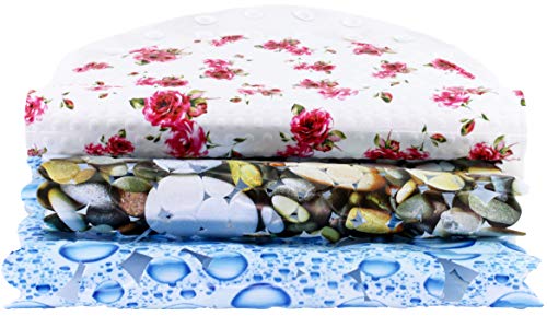 Brandsteller - Alfombrilla de ducha con 4 diseños impresos, rosas, conchas, piedras y gotas de agua, 53 x 53 cm o 70 x 36 cm