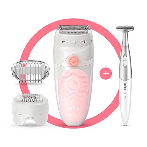 Braun Silk-épil 5 5-820 Depiladora mujer eléctrica, depilación suave para principiantes, cabezal de rasurado y recorte, pinzas micro-grip, blanco/rosa