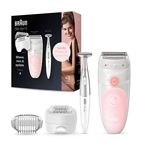 Braun Silk-épil 5 5-820 Depiladora mujer eléctrica, depilación suave para principiantes, cabezal de rasurado y recorte, pinzas micro-grip, blanco/rosa