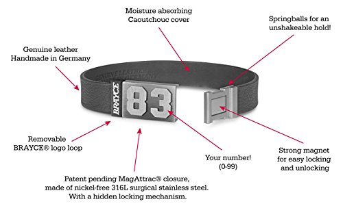 BRAYCE Pulsera de Cuero auténtico (Python) con tu número del 00 al 99: una Joya para Aficionados y Clubs (fútbol, Balonmano, Baloncesto, Hockey sobre Hielo)