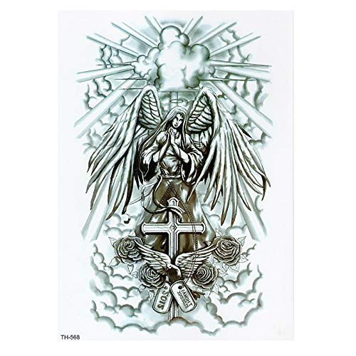 Brazo Hombro Tatuajes Temporales Cruz/Ángel/Fénix, 5 Hojas Grande Tatuaje Temporales Mangas Negro Tatuaje Cuerpo Pegatinas Para Adultos Hombre Mujer Niños,Artes Corporales Pegatinas Fiesta Club