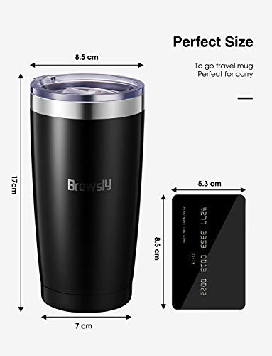 Brewsly Termo Cafe 600ml, 12 h Caliente y 24 h Frío, Botella Termica de Acero Inoxidable, Aislamiento de Vacío de Doble Pared Vaso Termico, Sin BPA, Tapa a Prueba de Fugas, para Café, Té, Negro
