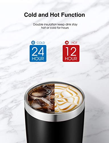 Brewsly Termo Cafe 600ml, 12 h Caliente y 24 h Frío, Botella Termica de Acero Inoxidable, Aislamiento de Vacío de Doble Pared Vaso Termico, Sin BPA, Tapa a Prueba de Fugas, para Café, Té, Negro