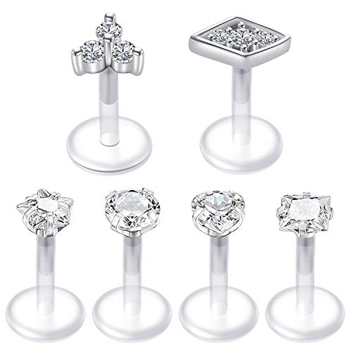 Briana Williams Aretes de Labio de UV Transparente Retenedores de Oreja con CZ Estrella Corazon 16G 6mm Piercing de Nariz Tragus