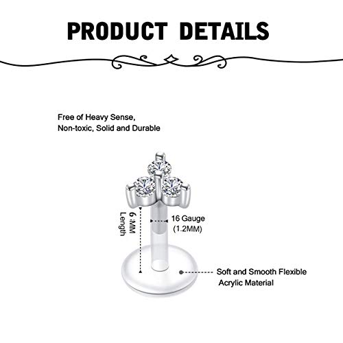 Briana Williams Aretes de Labio de UV Transparente Retenedores de Oreja con CZ Estrella Corazon 16G 6mm Piercing de Nariz Tragus
