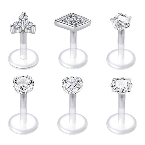 Briana Williams Aretes de Labio de UV Transparente Retenedores de Oreja con CZ Estrella Corazon 16G 6mm Piercing de Nariz Tragus