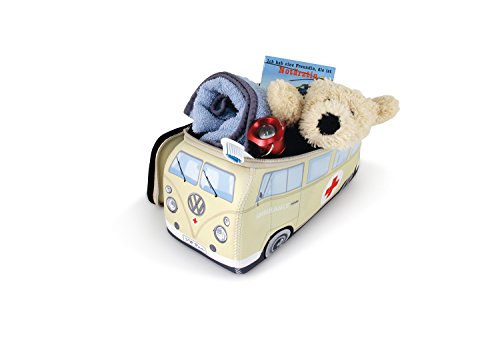 BRISA VW Collection - Volkswagen Furgoneta Hippie Bus T1 Van Bolsa Universal de Neopreno, Neceser, Bolso de Maquillaje-Cosméticos-Aseo, Estuche de lápices, Caja de almuerzo, Equipaje (Ambulance/Beige)