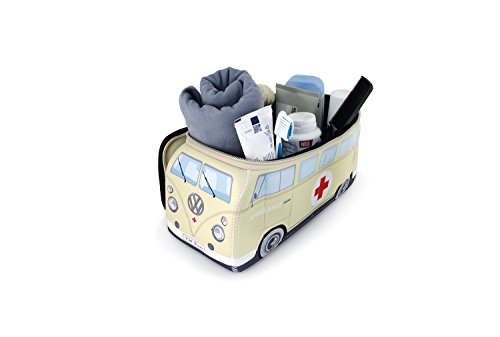 BRISA VW Collection - Volkswagen Furgoneta Hippie Bus T1 Van Bolsa Universal de Neopreno, Neceser, Bolso de Maquillaje-Cosméticos-Aseo, Estuche de lápices, Caja de almuerzo, Equipaje (Ambulance/Beige)