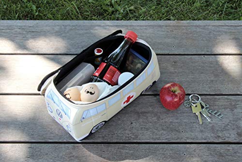 BRISA VW Collection - Volkswagen Furgoneta Hippie Bus T1 Van Bolsa Universal de Neopreno, Neceser, Bolso de Maquillaje-Cosméticos-Aseo, Estuche de lápices, Caja de almuerzo, Equipaje (Ambulance/Beige)