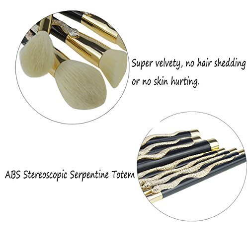 Brochas para Maquillaje,10 Piezas Juego de cepillo de maquillaje Estereoscópica serpiente Totem Face Professional Eye Shadow Fundación Blush Lip Cosmetic Pinceles Herramienta