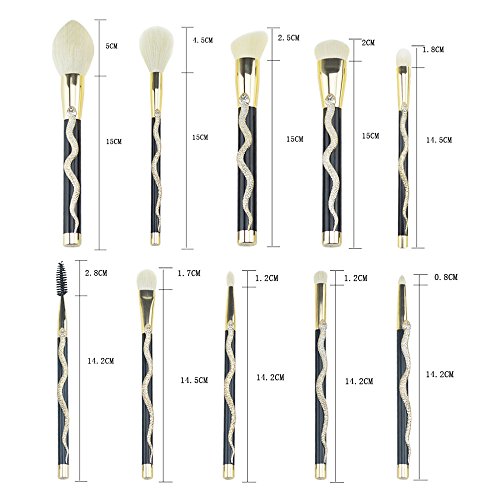 Brochas para Maquillaje,10 Piezas Juego de cepillo de maquillaje Estereoscópica serpiente Totem Face Professional Eye Shadow Fundación Blush Lip Cosmetic Pinceles Herramienta