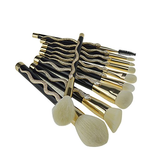 Brochas para Maquillaje,10 Piezas Juego de cepillo de maquillaje Estereoscópica serpiente Totem Face Professional Eye Shadow Fundación Blush Lip Cosmetic Pinceles Herramienta