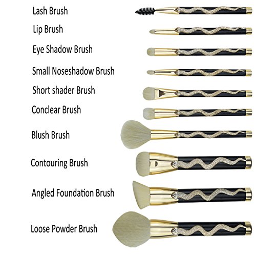 Brochas para Maquillaje,10 Piezas Juego de cepillo de maquillaje Estereoscópica serpiente Totem Face Professional Eye Shadow Fundación Blush Lip Cosmetic Pinceles Herramienta