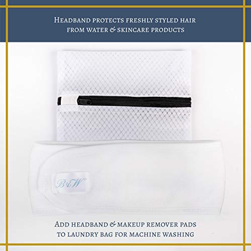 Brooke & Wallace Beauty and Skincare | 16 Pack Complete Kit with Headband | Reusable Makeup Remover Pads | Luxury Premium Face Wipes | Natural Bamboo