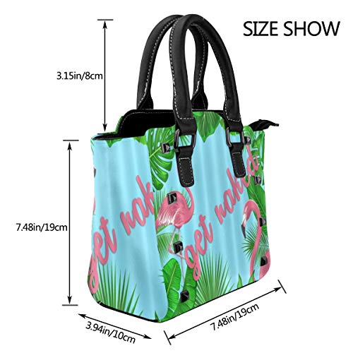 BROWCIN Tropical Monstera Palm Banana Leaf Pink Fuente Consigue Flamingo Desnudo Desmontable Moda Tendencia Bolso de las señoras Bolso de hombro