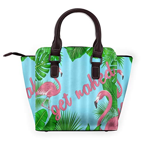 BROWCIN Tropical Monstera Palm Banana Leaf Pink Fuente Consigue Flamingo Desnudo Desmontable Moda Tendencia Bolso de las señoras Bolso de hombro