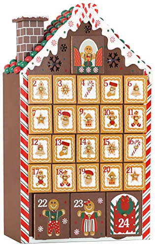 BRUBAKER Casa de Jengibre Calendario de Adviento de Madera con 4 Luces LED 26,2 x 45 x 5,5 cm