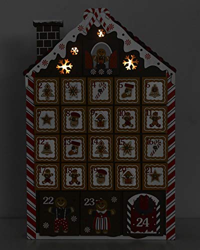 BRUBAKER Casa de Jengibre Calendario de Adviento de Madera con 4 Luces LED 26,2 x 45 x 5,5 cm