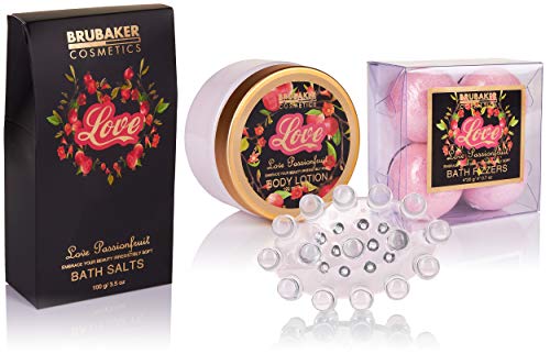 BRUBAKER Cosmetics Set de Baño y Ducha"Amor" con Fruta de la pasión - Set de regalo de 12 piezas en bañera vintage