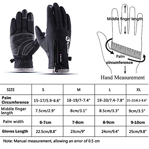 Bruce Dillon Men Women Waterproof Fleece Ski Warm Gloves Windproof Outdoor Winter Gloves Cycling Touch Screen Gloves Anti Slip Mittens Gift - Black Gloves X S Palm Width 6-7CM