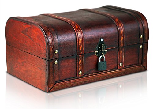 Brynnberg - Caja de Madera Cofre del Tesoro con candado Pirata de Estilo Vintage, Hecha a Mano, Diseño Retro 30x20x15cm