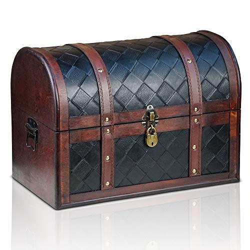 Brynnberg Caja de Madera Watson 38x23x27cm - Cofre del Tesoro Pirata de Estilo Vintage - Hecha a Mano - Diseño Retro - joyero - con candado