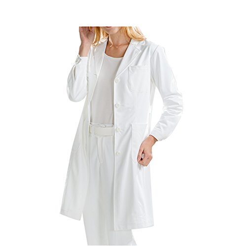 BSTT Mujer Bata de Laboratorio Blanco Uniformes de Trabajo Nueva Mejora Mangas abotonadas Delgado S