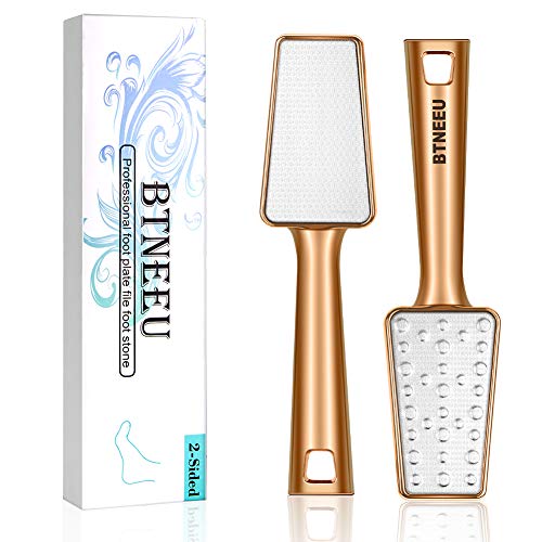 BTNEEU Lima de Pies Profesional Doble Cara, Raspador de Callos de Acero Inoxidable para Eliminar la Piel Dura o Muerta, Lima de Callos con Diseño Ergonómico para Manos y Pies (Dorado)