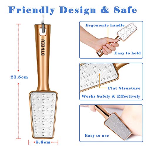 BTNEEU Lima de Pies Profesional Doble Cara, Raspador de Callos de Acero Inoxidable para Eliminar la Piel Dura o Muerta, Lima de Callos con Diseño Ergonómico para Manos y Pies (Dorado)