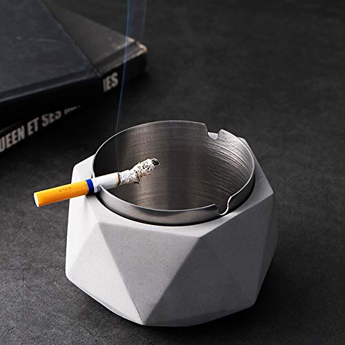 BTTNW Ceniceros Hogar Creativo de la Sala Moda Cenicero Textura Mate decoración del hogar Decoraciones, Cemento ++ Acero Inoxidable Ceniceros Pub, (Color : Gris, Size : 11.5X11.5X8cm)