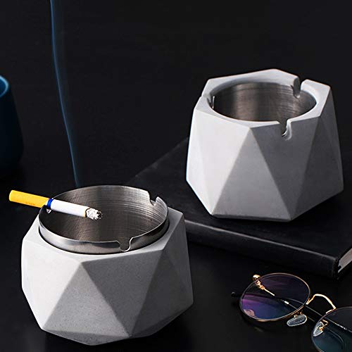 BTTNW Ceniceros Hogar Creativo de la Sala Moda Cenicero Textura Mate decoración del hogar Decoraciones, Cemento ++ Acero Inoxidable Ceniceros Pub, (Color : Gris, Size : 11.5X11.5X8cm)