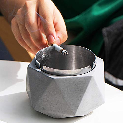 BTTNW Ceniceros Hogar Creativo de la Sala Moda Cenicero Textura Mate decoración del hogar Decoraciones, Cemento ++ Acero Inoxidable Ceniceros Pub, (Color : Gris, Size : 11.5X11.5X8cm)